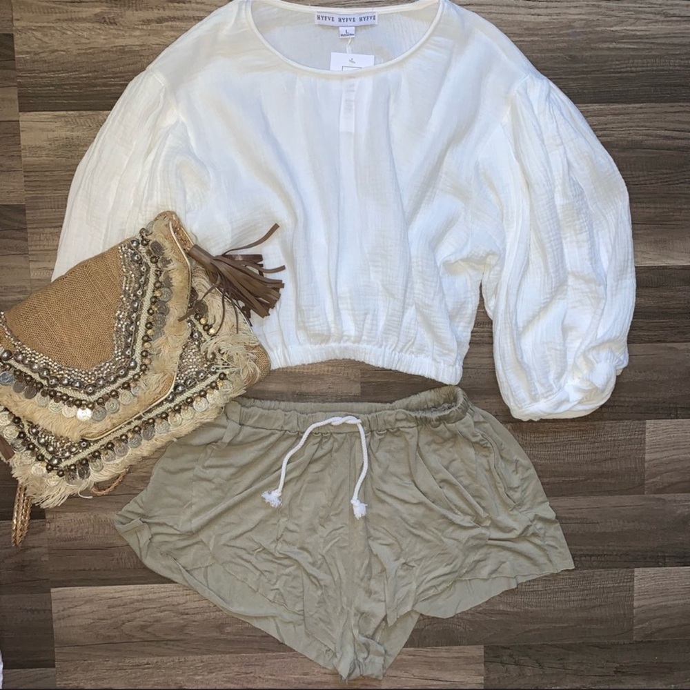 Organza Lantern Sleeve Crop Top